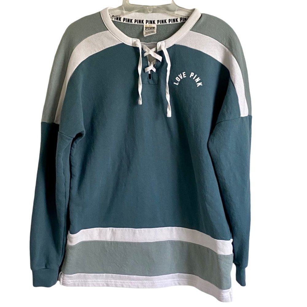 Victoria's Secret Pink Lace Up Varsity Crew Sweatshirt XS